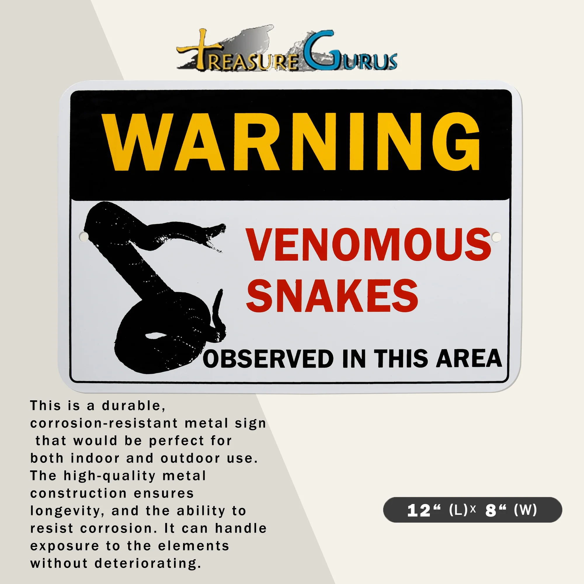 Metal Warning Venomous Snakes Caution Sign Outdoor Wall Decor Fence Trail Home - Image 3
