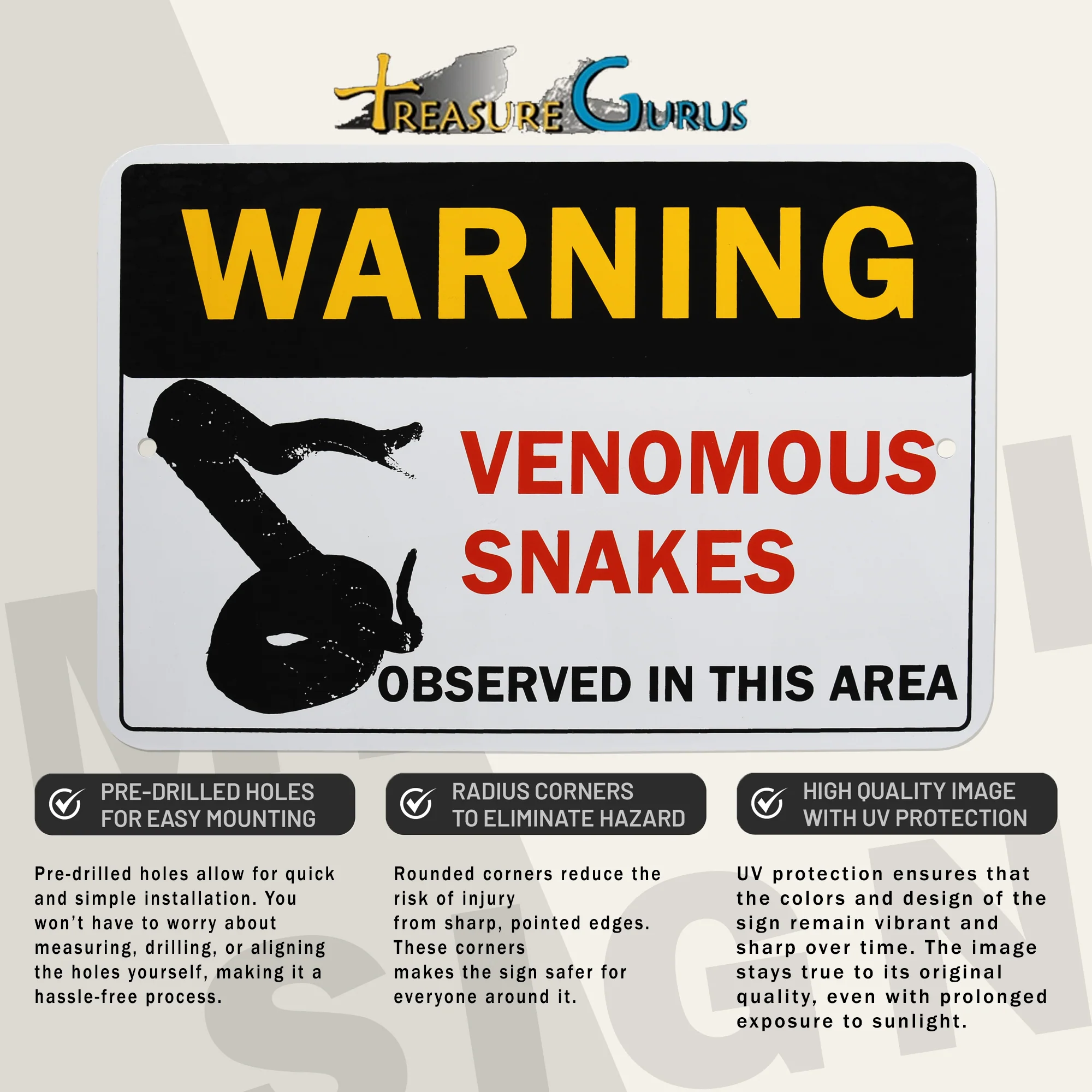 Metal Warning Venomous Snakes Caution Sign Outdoor Wall Decor Fence Trail Home - Image 4