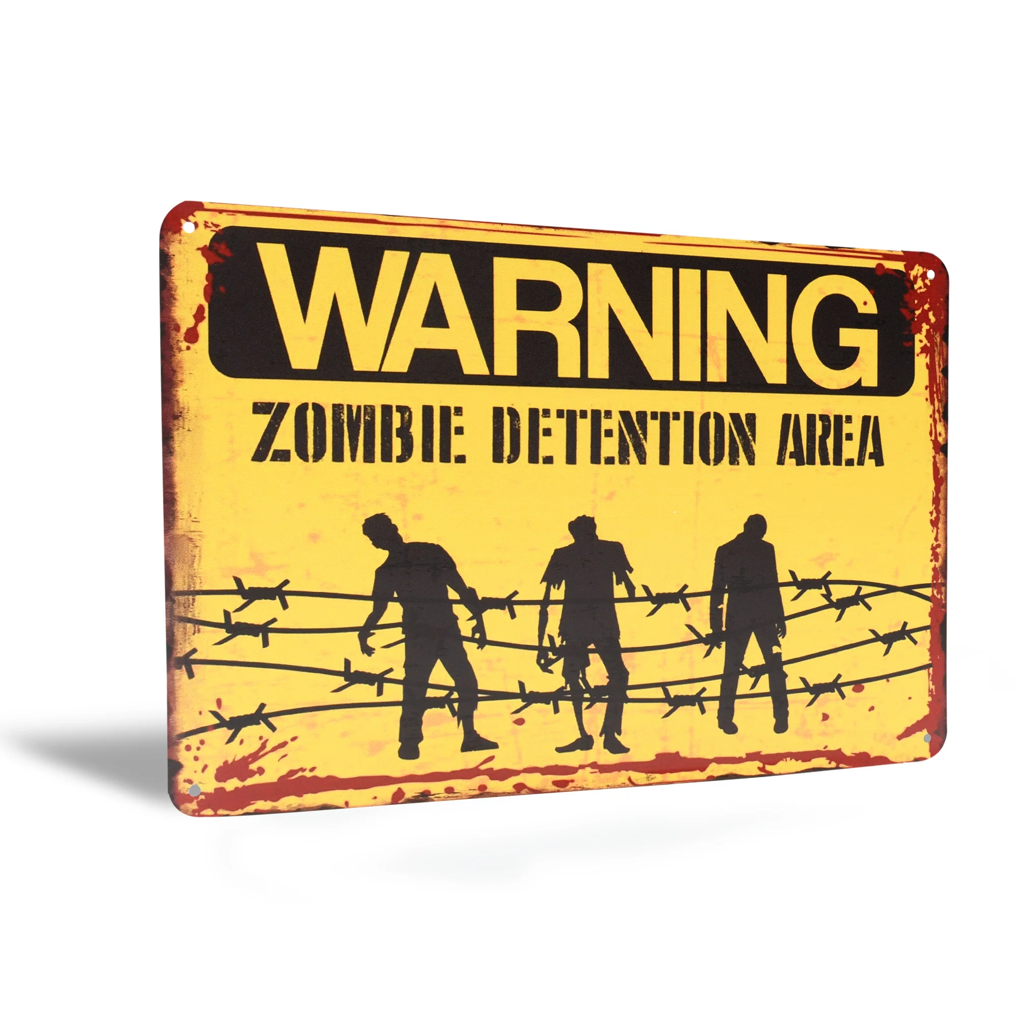 Metal Warning Zombie Detention Area Wall Sign Halloween Decorations Home Decor