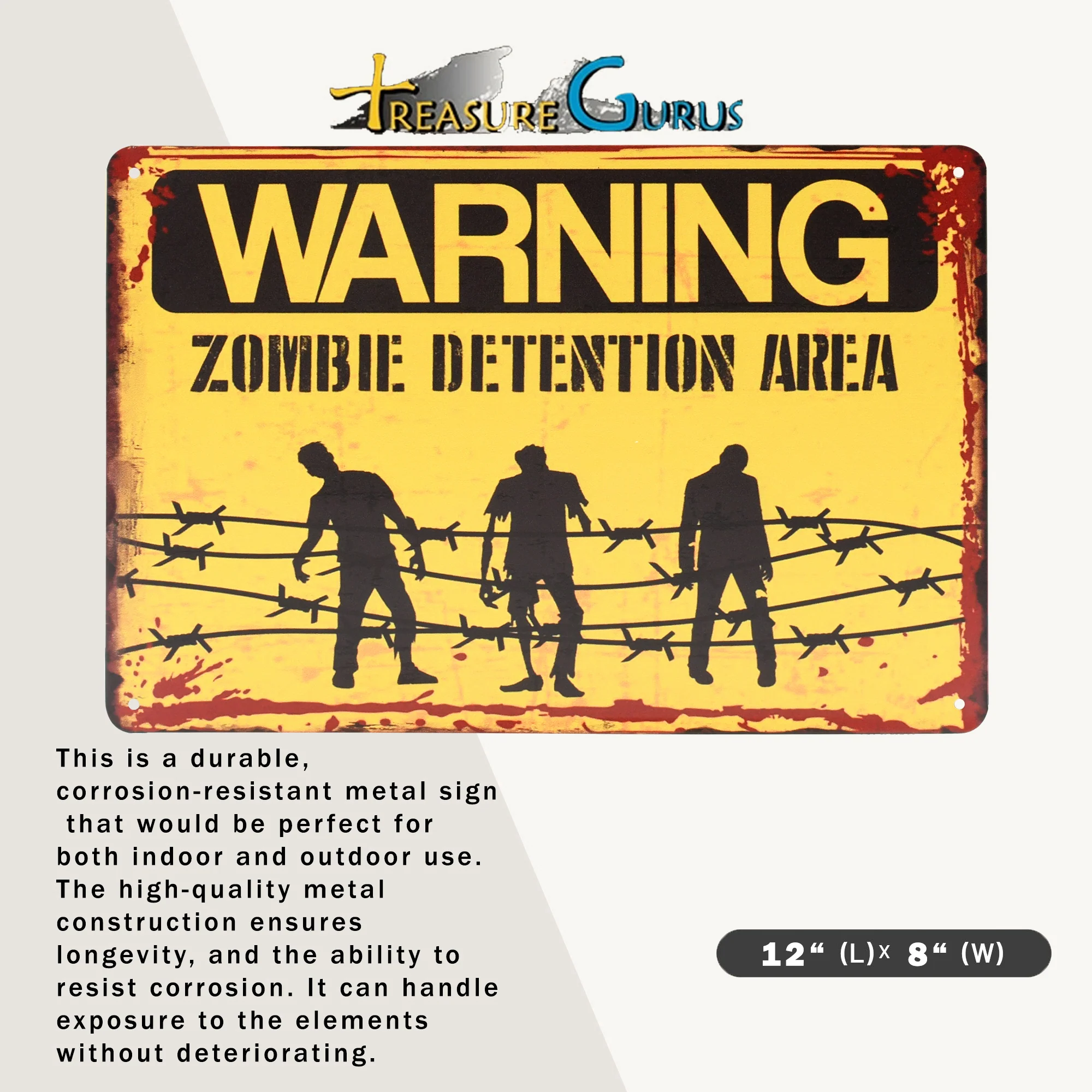 Metal Warning Zombie Detention Area Wall Sign Halloween Decorations Home Decor - Image 2
