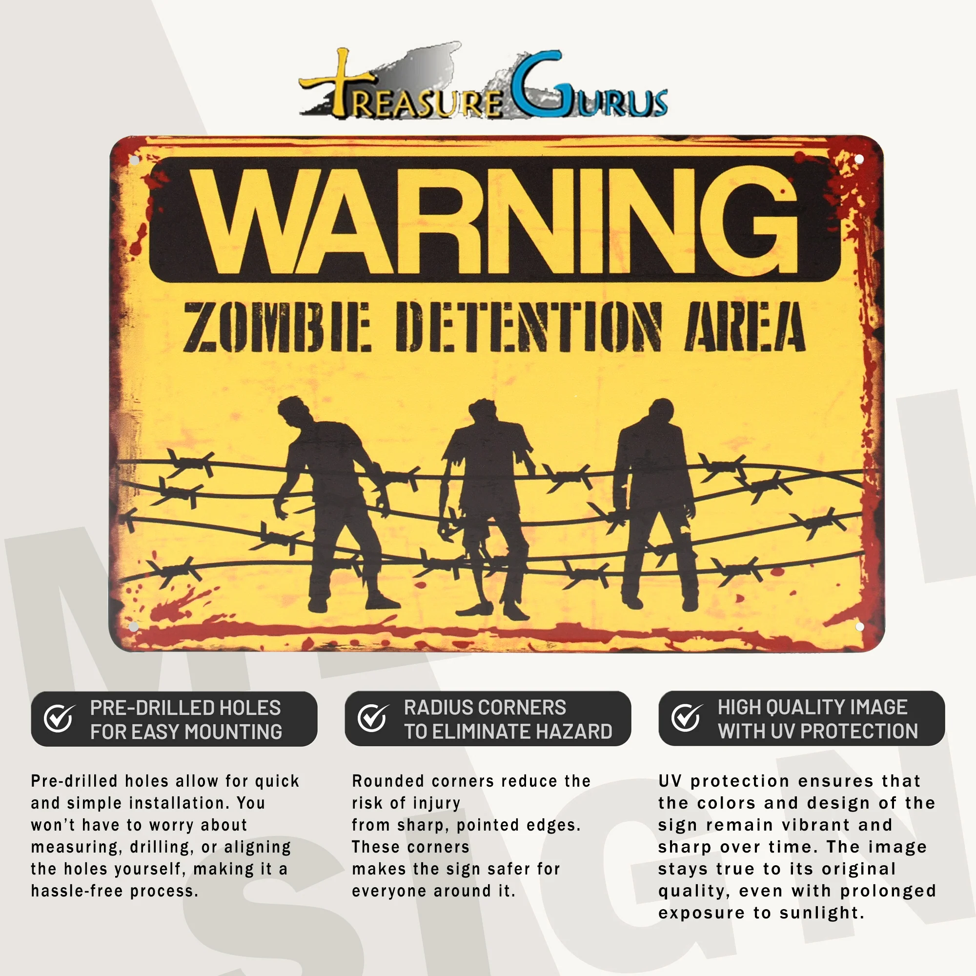 Metal Warning Zombie Detention Area Wall Sign Halloween Decorations Home Decor - Image 3