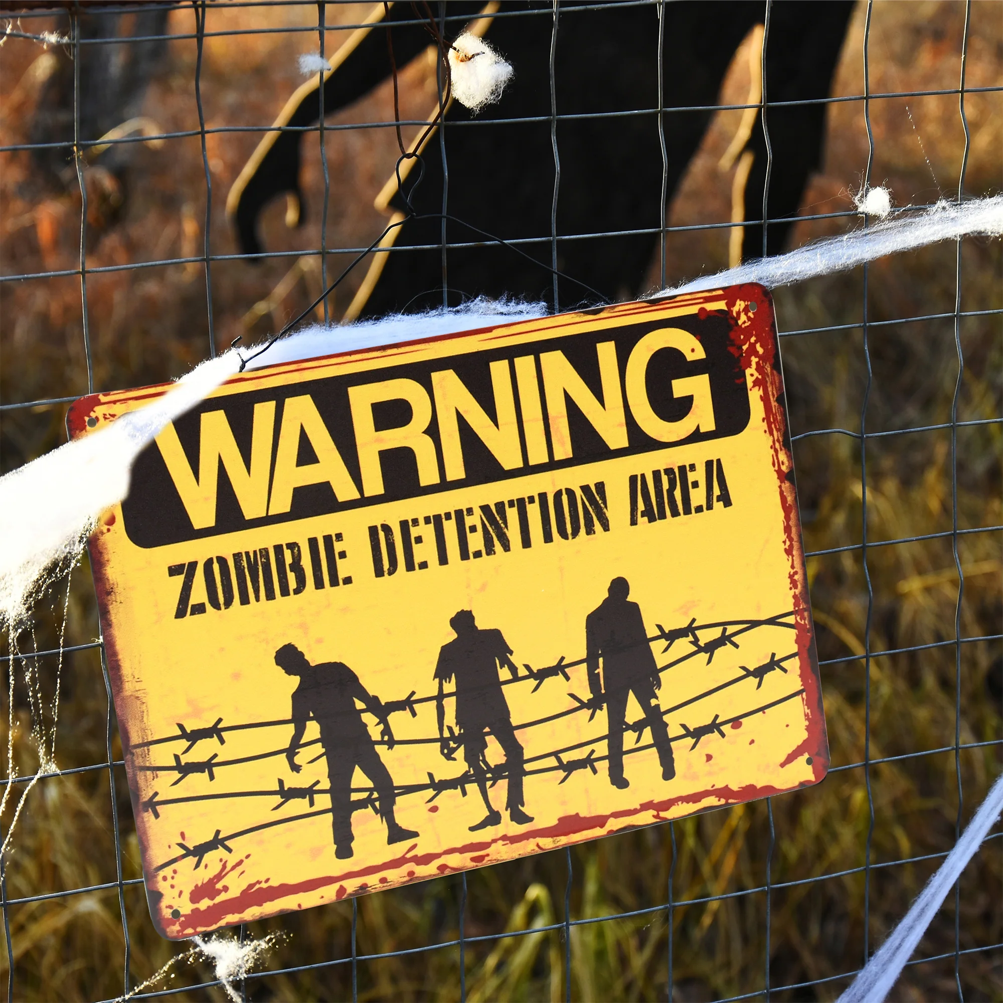 Metal Warning Zombie Detention Area Wall Sign Halloween Decorations Home Decor - Image 6
