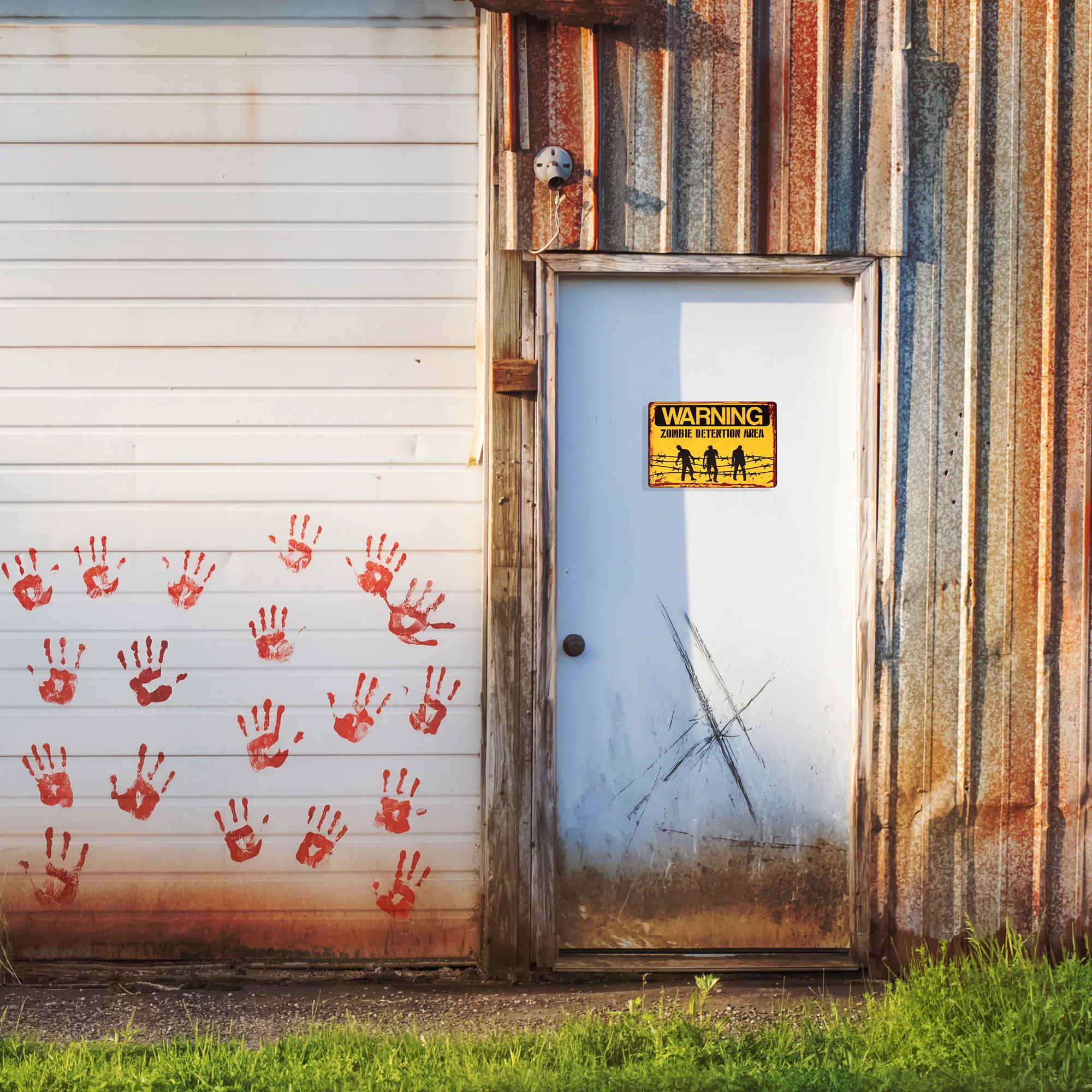Metal Warning Zombie Detention Area Wall Sign Halloween Decorations Home Decor - Image 8