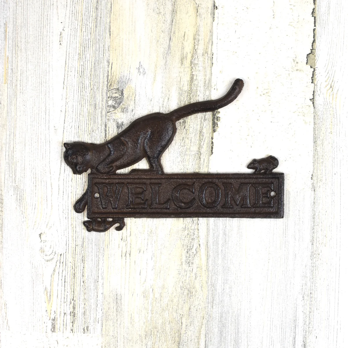 Welcome Cat Mouse Rustic Farmhouse Wall Sign Front Door Porch Country Home Decor - Image 4