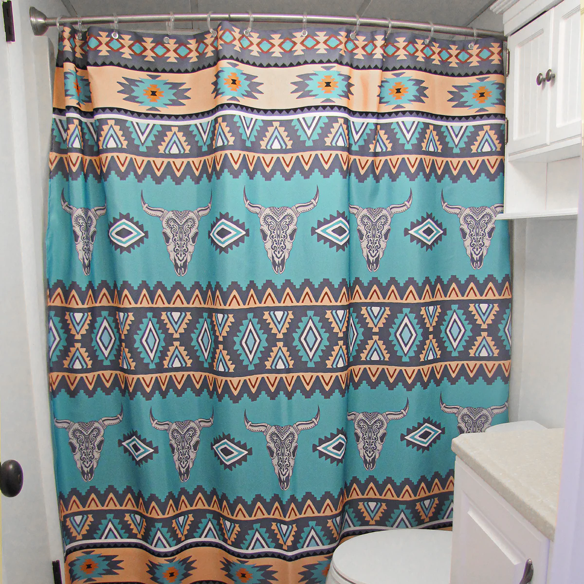 Western Steer Fabric Shower Curtain Bath Accessories Boho Bathroom Home Decor - Image 3