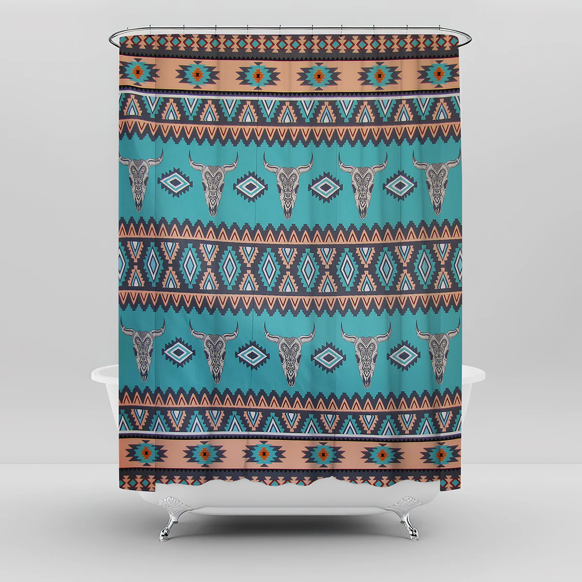 Western Steer Fabric Shower Curtain Bath Accessories Boho Bathroom Home Decor - Image 4