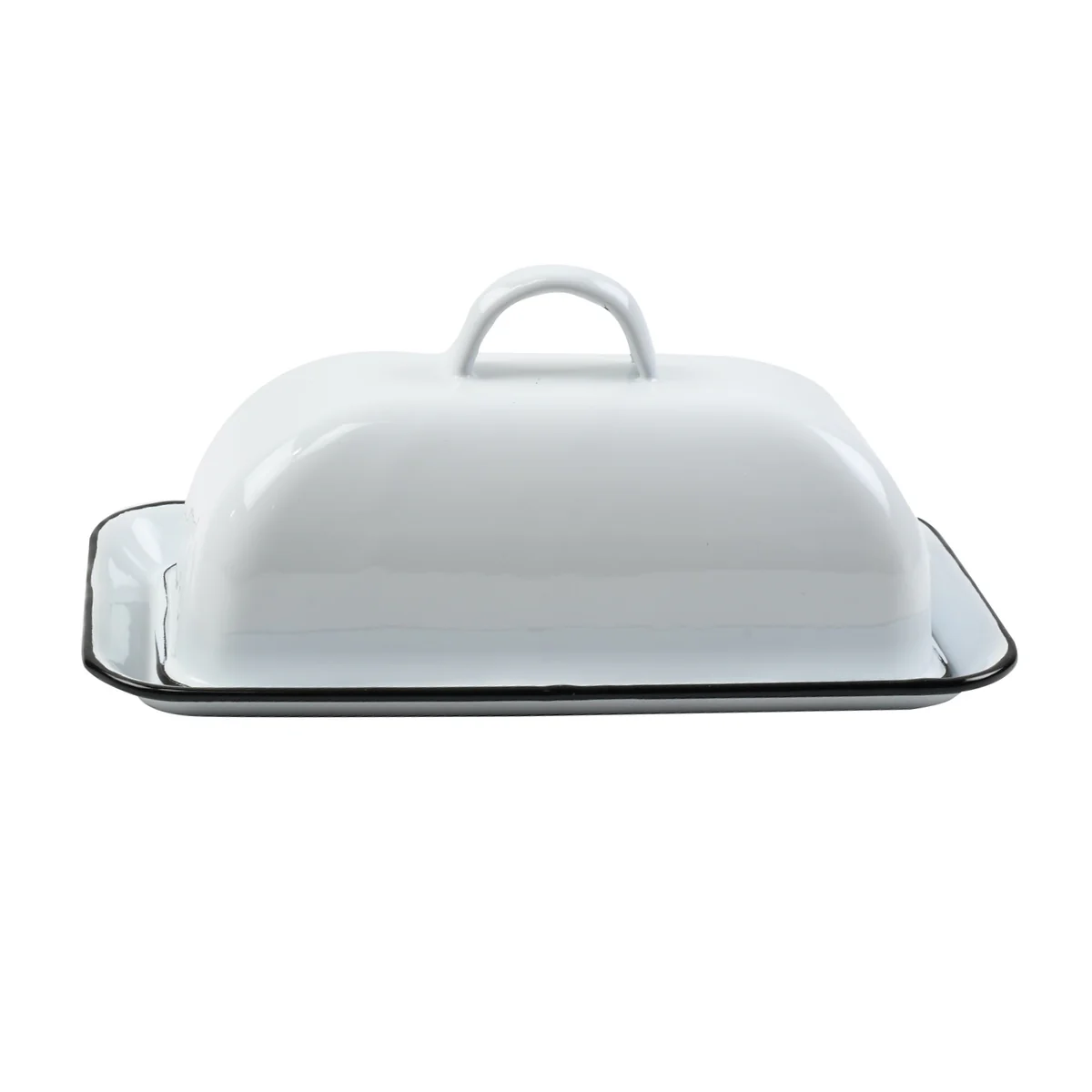 White Enamel Covered Butter Holder Lid Metal Dish Keeper Farmhouse Kitchen Decor
