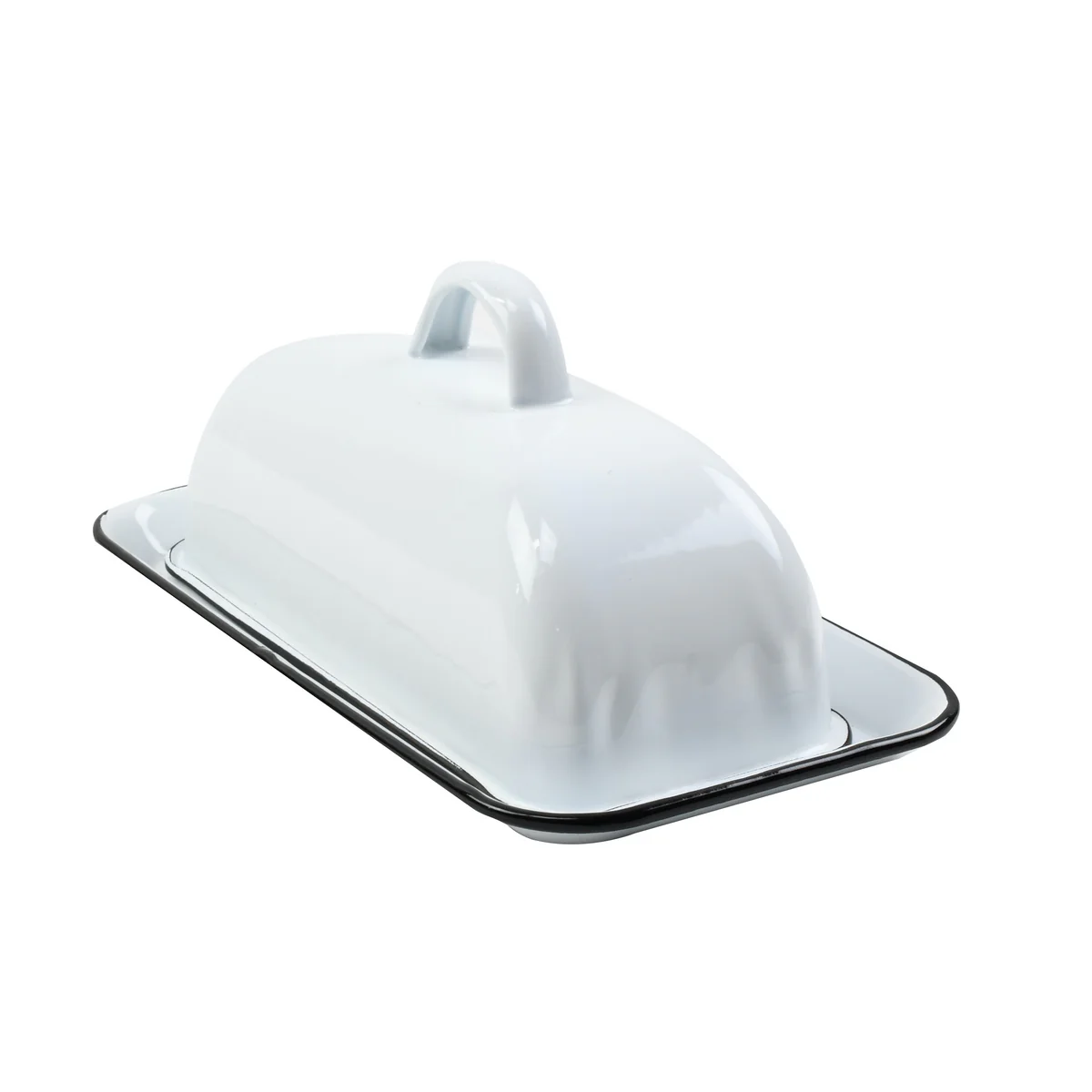 White Enamel Covered Butter Holder Lid Metal Dish Keeper Farmhouse Kitchen Decor - Image 2