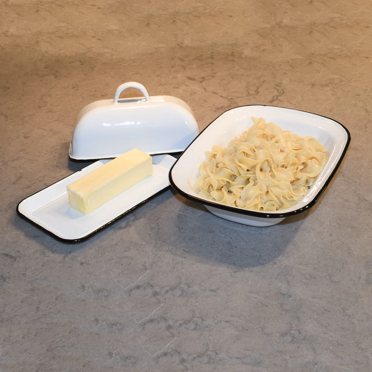 White Enamel Covered Butter Holder Lid Metal Dish Keeper Farmhouse Kitchen Decor - Image 4