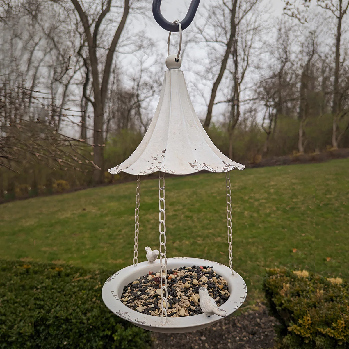 White Hanging Metal Gazebo Bird Bath Feeder Outdoor Patio Outside Garden Decor - Image 3