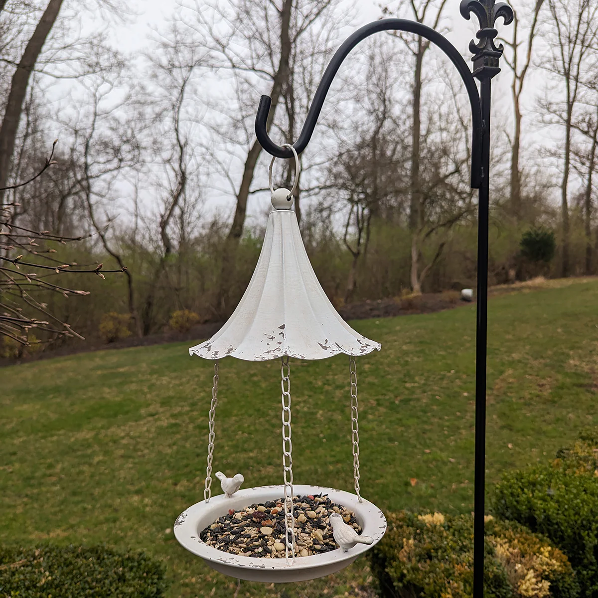 White Hanging Metal Gazebo Bird Bath Feeder Outdoor Patio Outside Garden Decor - Image 4