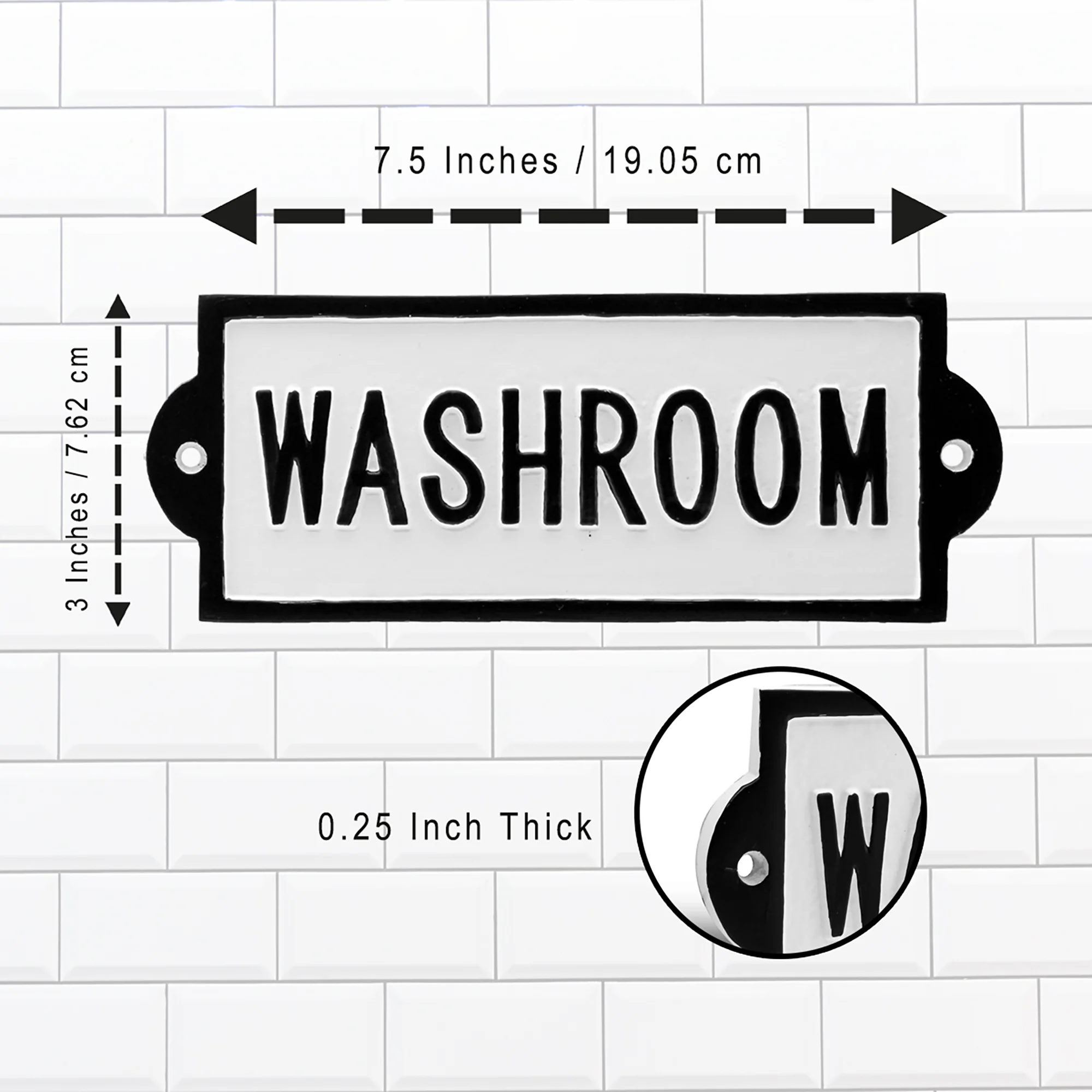 White Cast Iron Washroom Door Sign Bathroom Bath Room Home Decor Metal Wall Art - Image 2