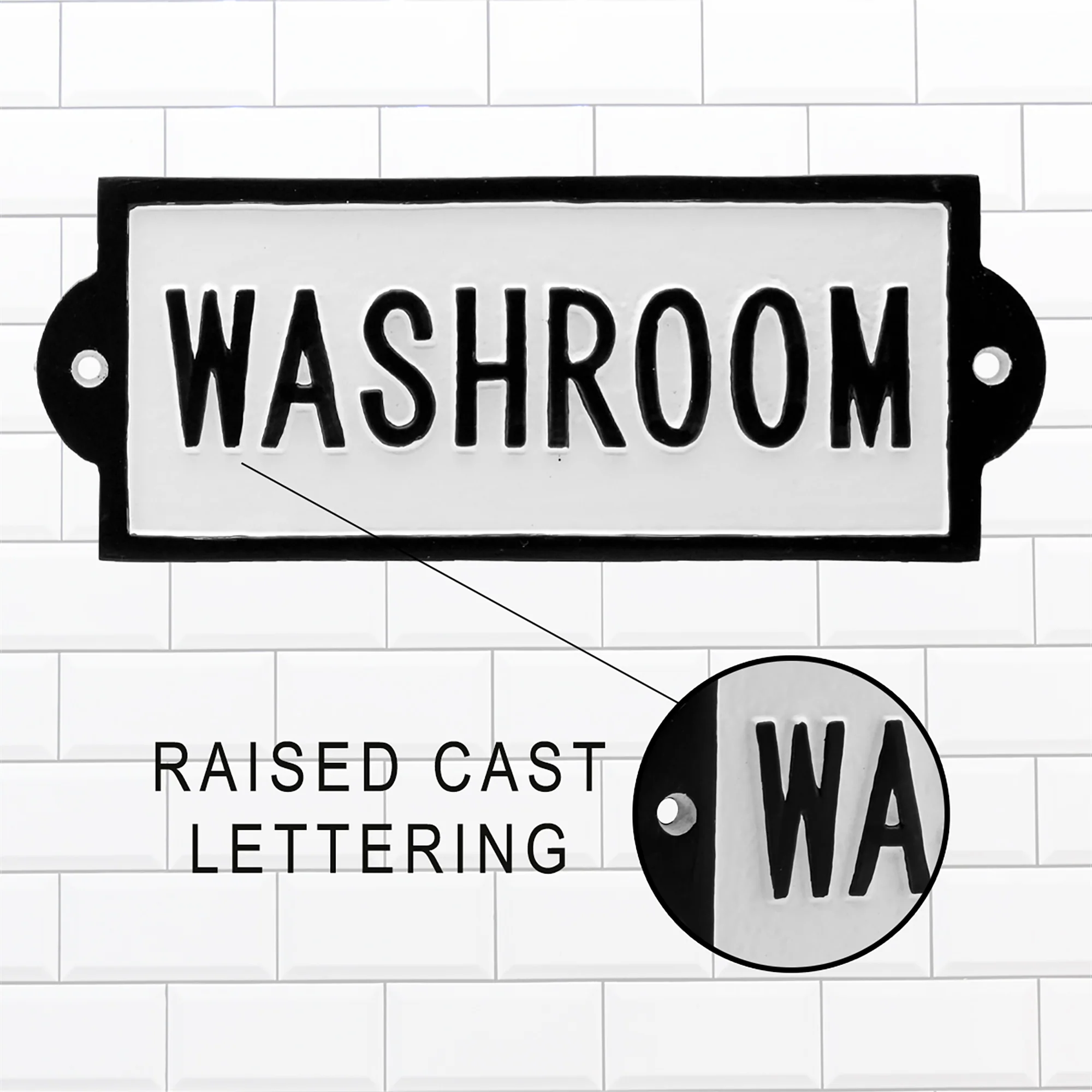 White Cast Iron Washroom Door Sign Bathroom Bath Room Home Decor Metal Wall Art - Image 3
