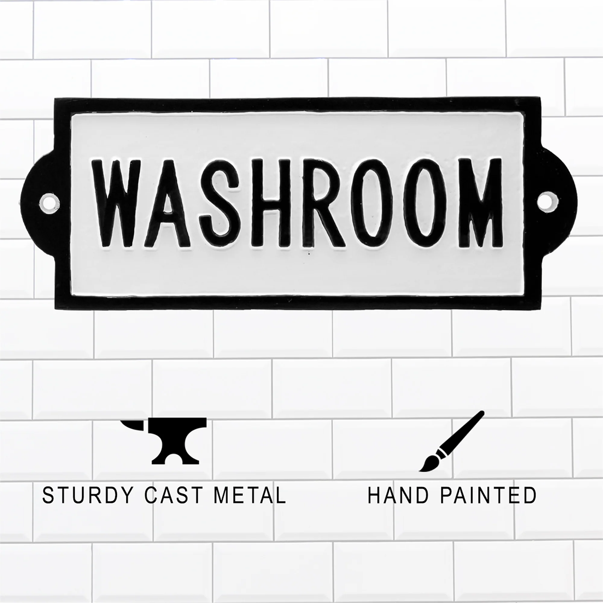 White Cast Iron Washroom Door Sign Bathroom Bath Room Home Decor Metal Wall Art - Image 4