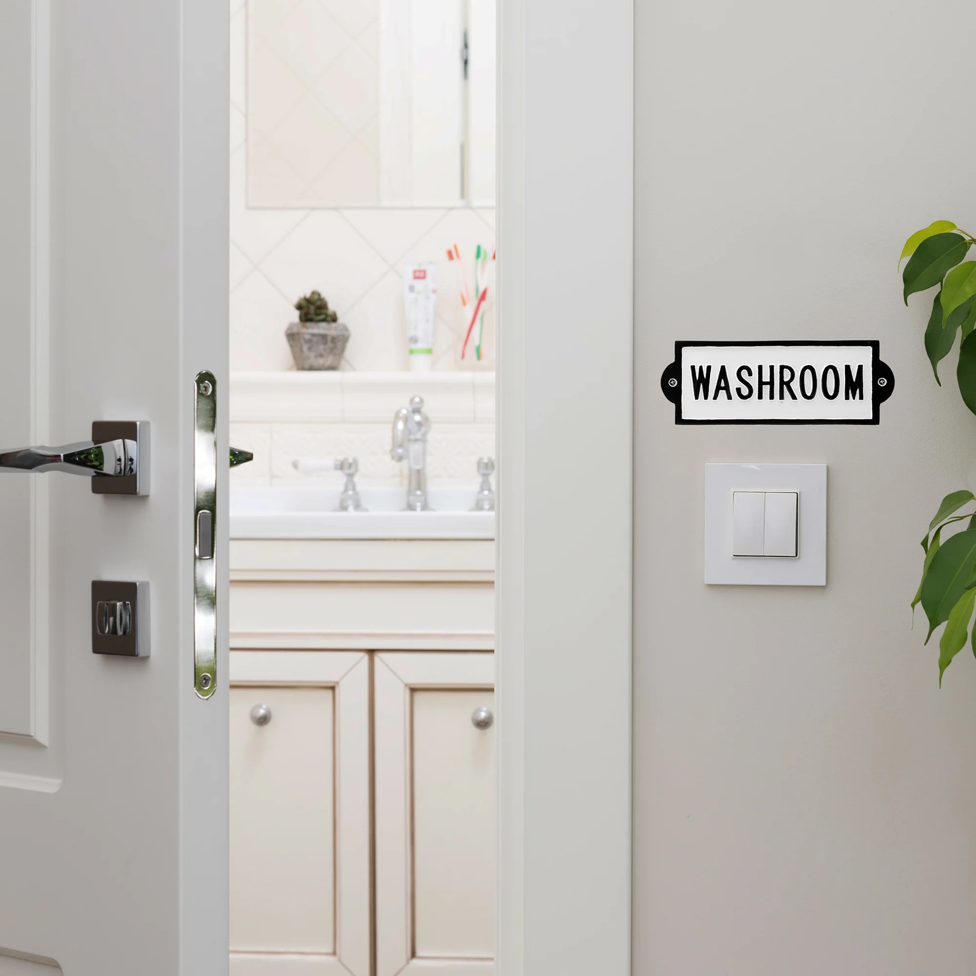 White Cast Iron Washroom Door Sign Bathroom Bath Room Home Decor Metal Wall Art - Image 6