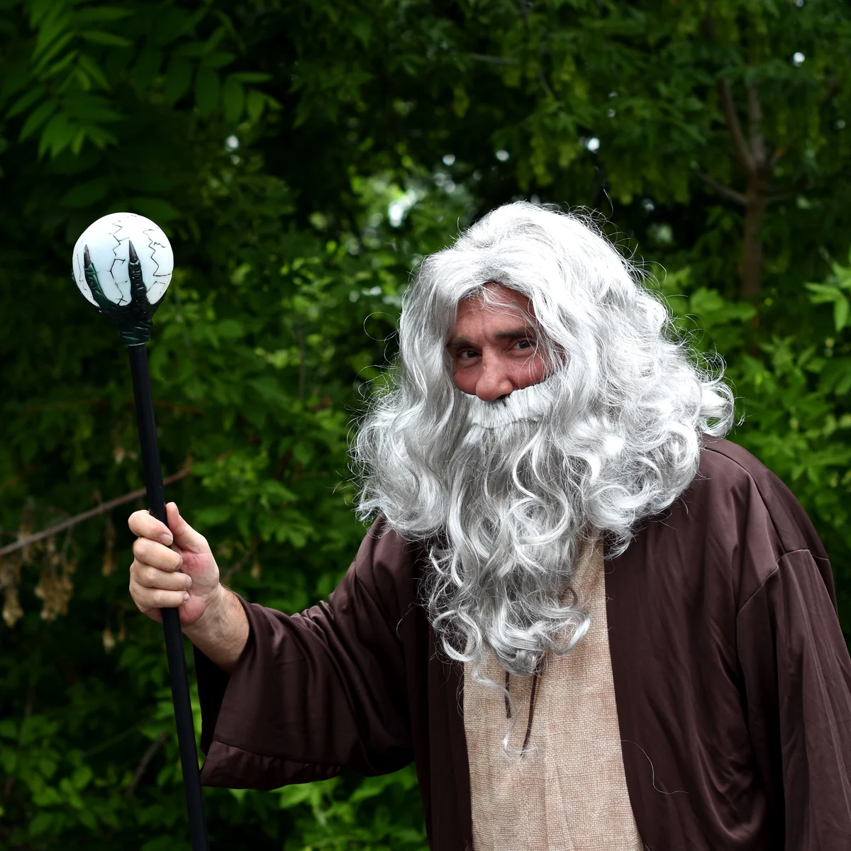 Wizard Beard Fake Grey Wig Wavy Hair Piece Funny Cosplay Party Halloween Costume - Image 4