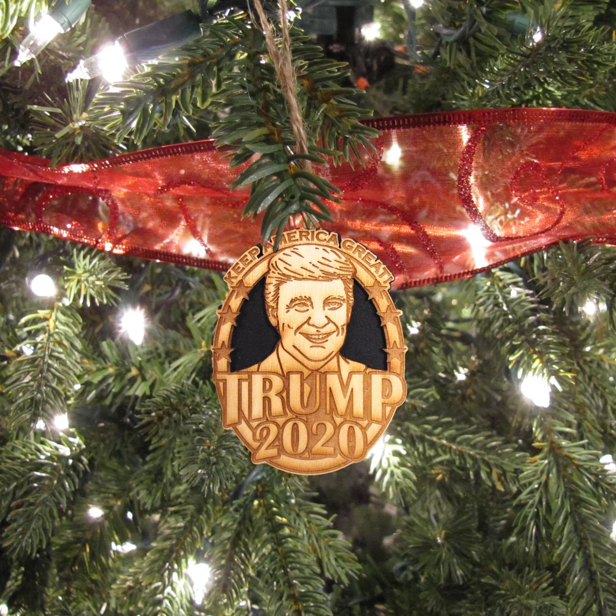 Wood President Donald Trump 2020 Christmas Ornament Keep America Great Xmas Tree - Image 2