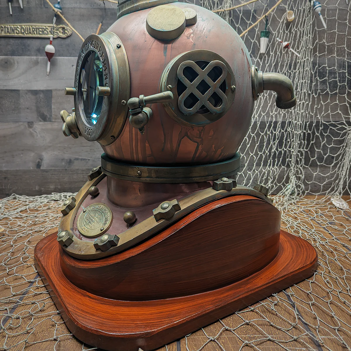 Wooden Scuba Dive Helmet Stand US Military Diving Gear Holder Home Office Decor - Image 4