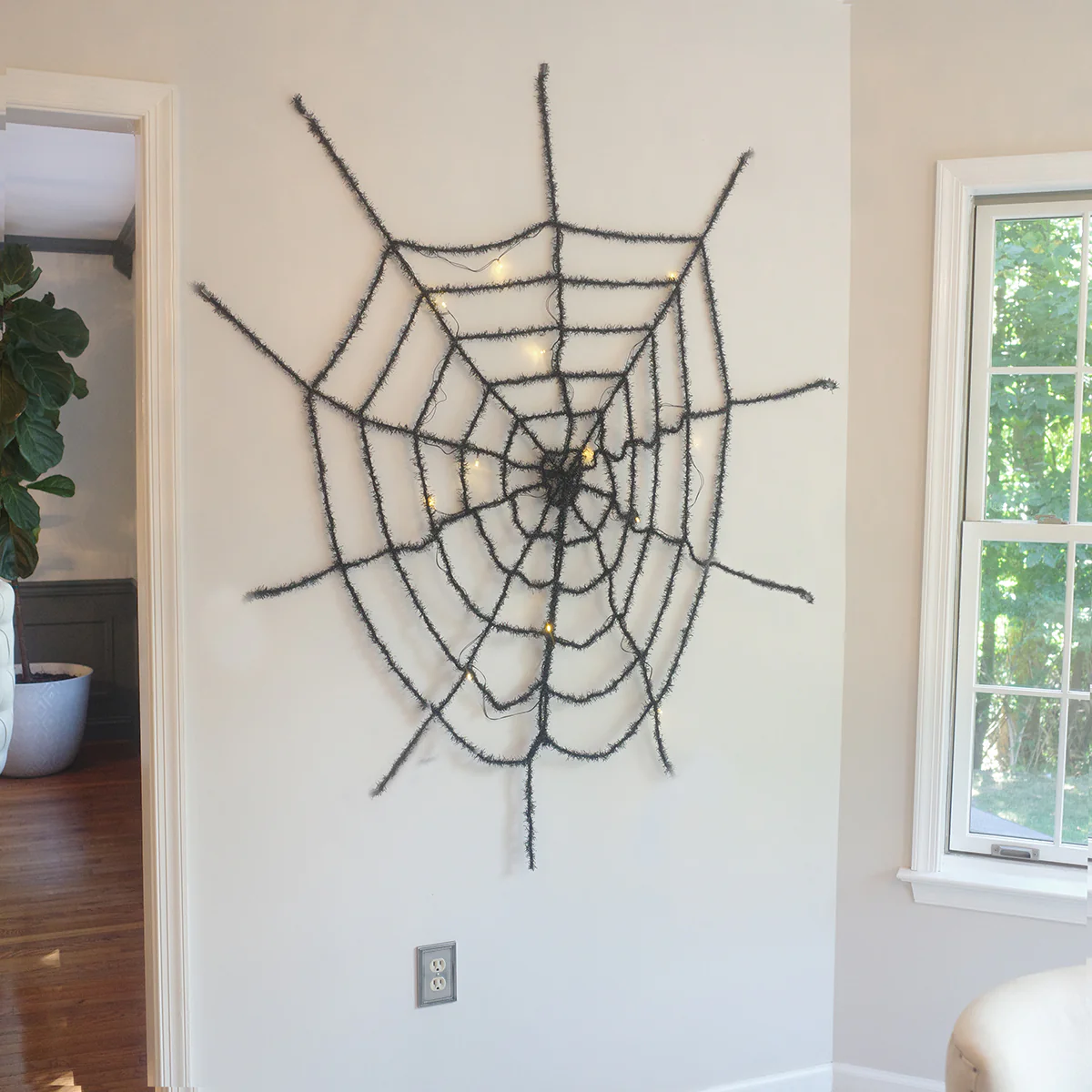 XL Black Light Up Spider Web LED Front Door Decor Outdoor Cobweb Halloween Prop - Image 4